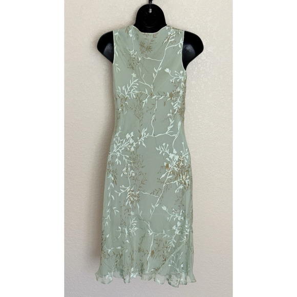 Silk Floral Chiffon Slip Dress Layered Fairy Grunge Ethereal Vintage Y2K Green 2 - Picture 4 of 7